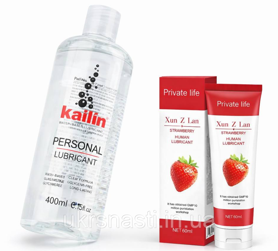 Набір з Лубрикант Каілін 400мл та їстівний лубрикант Приват Лайф 60мл Полуниця, фото 1