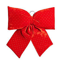 Оксамитовий бант для декору зі стразами на ялинку 55×70 (см) Червоний CR-2-5
