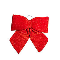 Оксамитовий бант для декору зі стразами на ялинку 45×50 (см) Червоний CR-2-6