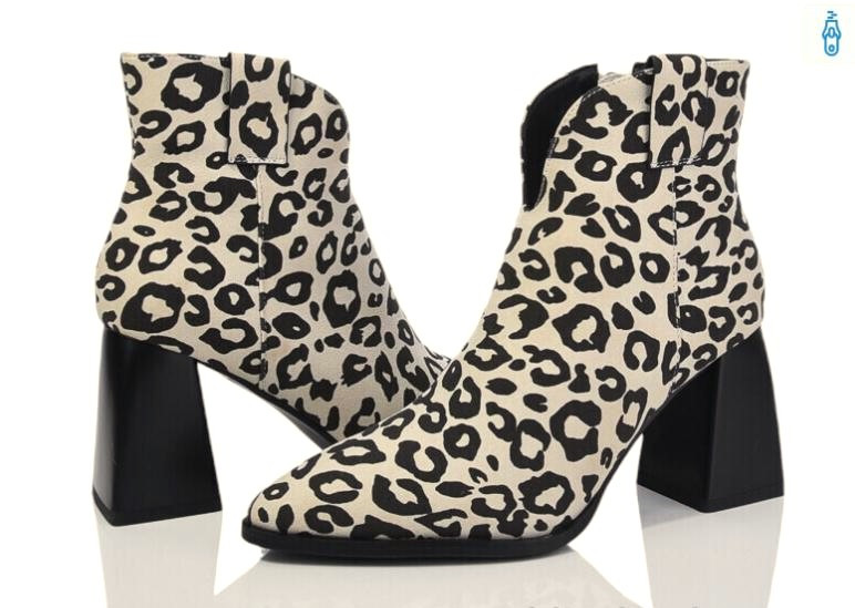 Черевики жіночі на каблуку елегантні демісезонні принт леопард чорні з білим, фото 1