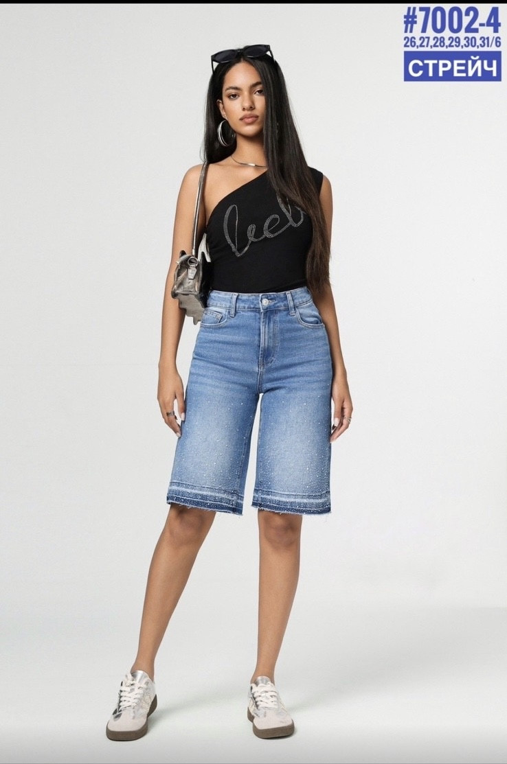 Жіночі джинсові шорти зі стразами"JELEEY" Art: 7002 Блакитні, фото 1