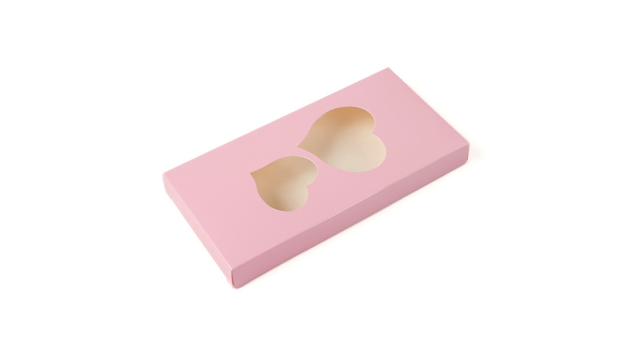 Коробка для шоколаду, 160*80*17 мм │НФ│, з вікном "серця", рожева, фото 1