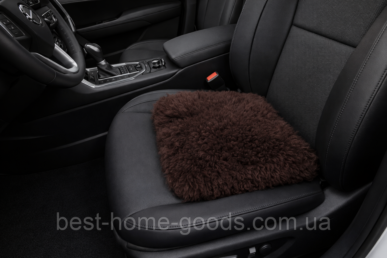 Натуральна накидка з овечої шкіри | 40×40 см | коричнева | універсальна накидка на сидіння, фото 1