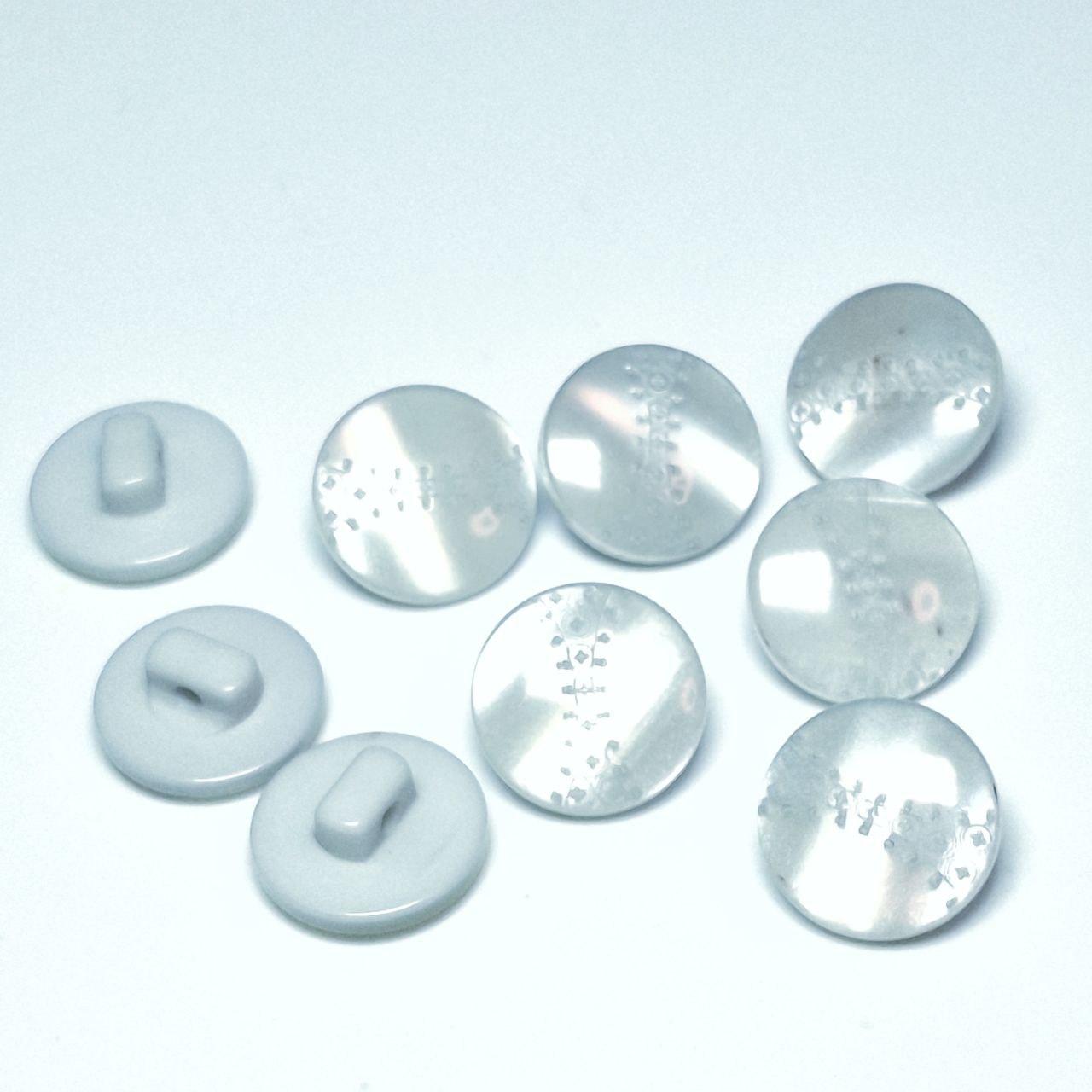 Гудзик 13мм круглий перламутровий з малюнком колір сіро-блакитний на ніжці, фото 1