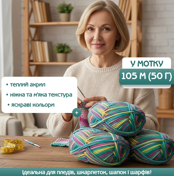 Набір пряжі для в'язання 3 шт, теплий акрил та яскраві кольори, фото 1