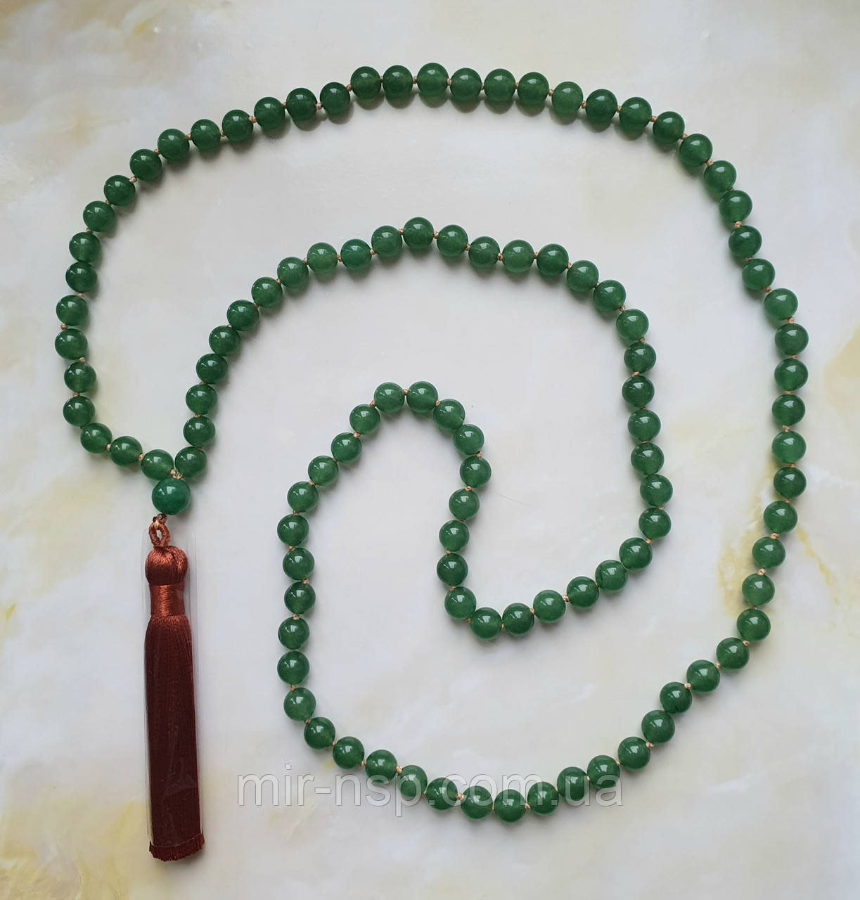Мала чотки 108 намистин нефрит 8 мм через вузлик вага 92г, фото 1