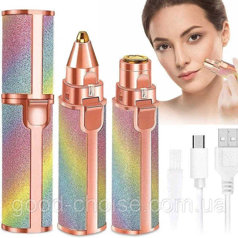 Жіночий тример-епілятор 2в1, від USB / Електричний тример для обличчя / Жіночий епілятор для брів, фото 1