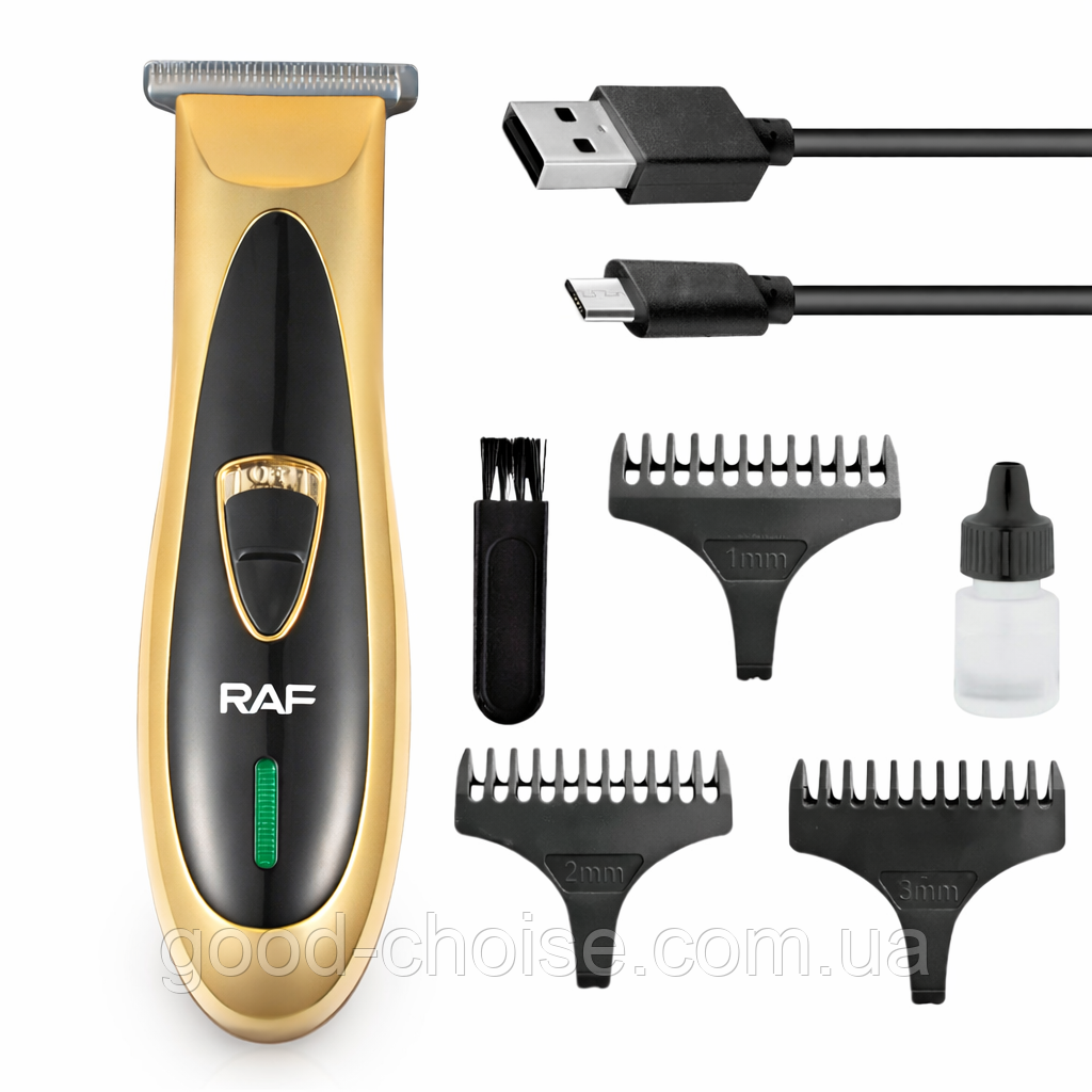 Акумуляторна машинка для стрижки + 3 насадки, USB, RAF R.4006 / Чоловічий тример / Тример для стрижки волосся, фото 1