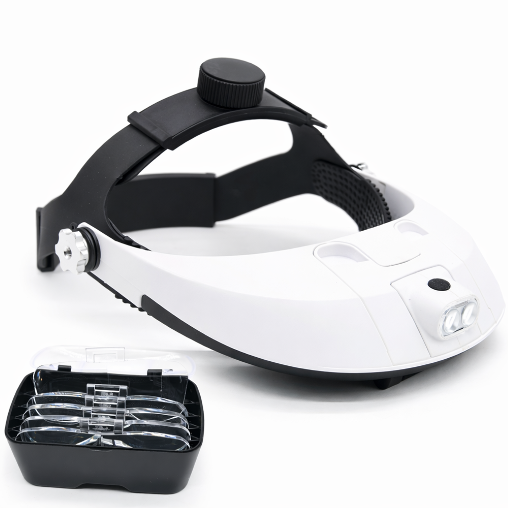 Ювелірні окуляри на батарейках + 5 лінз, MG81001-H / Збільшувальні окуляри для годинникарів / Окуляри-лупа з LED підсвіткою, фото 1