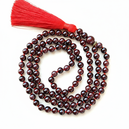 Чотки з Гранату 108 намистин із вузликами d 6 мм червона китиця, фото 1