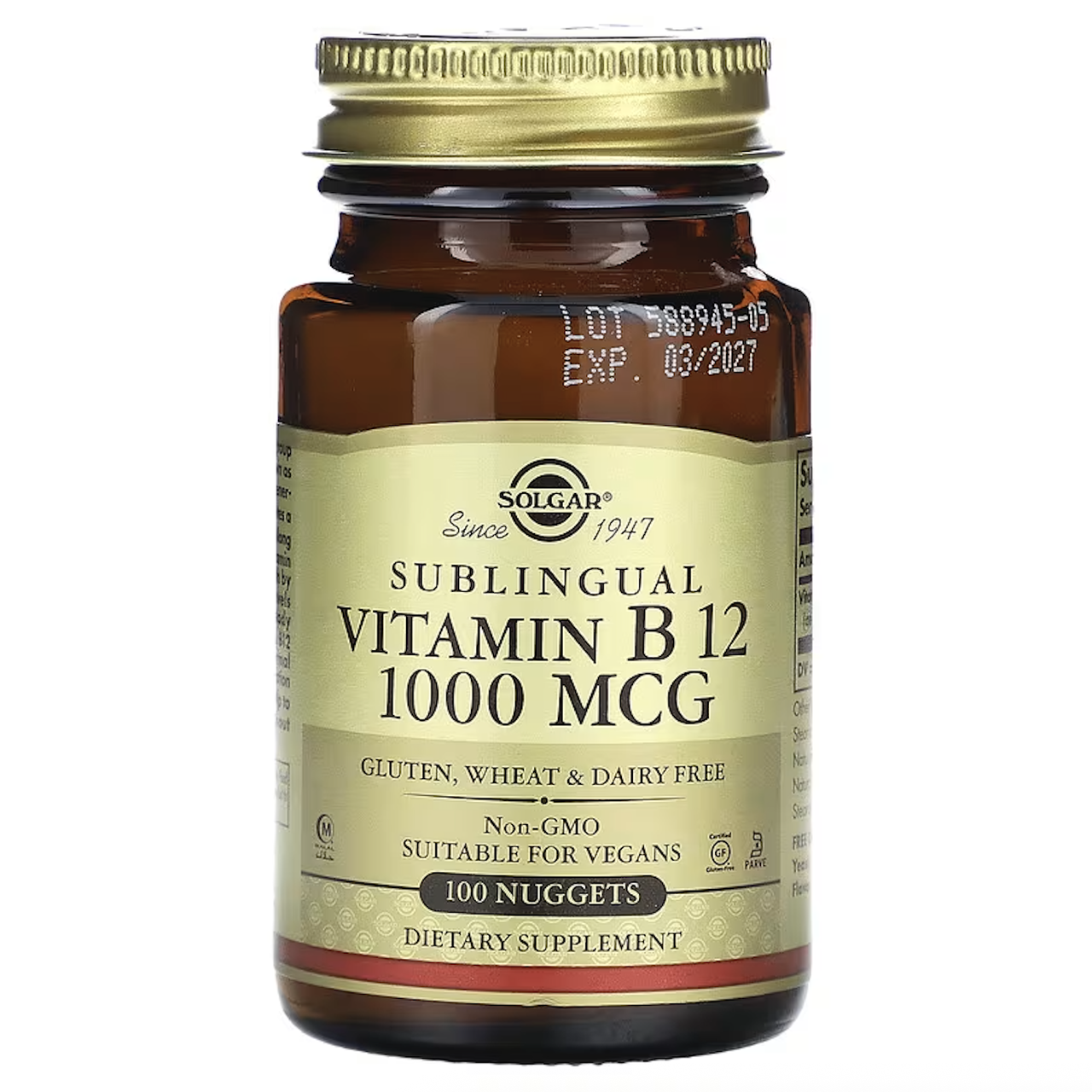 Solgar, Вітамін B12 для сублінгвального прийому, 1000 мкг, 100 шматочків, фото 1