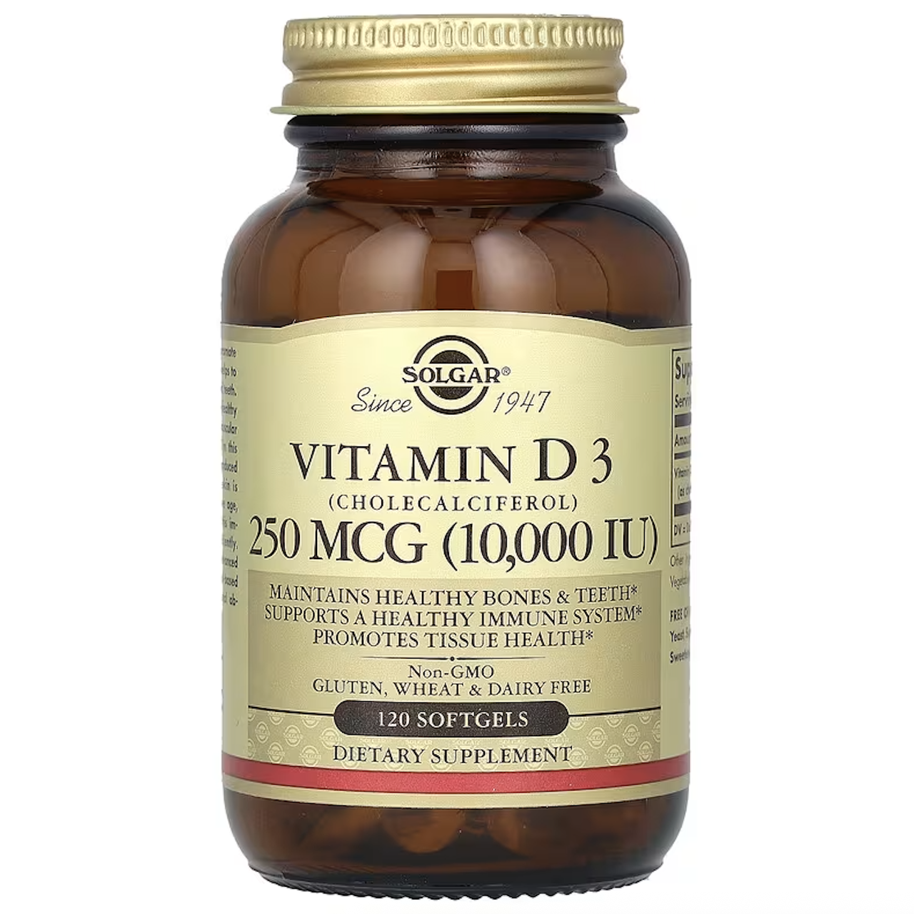 Solgar, вітамін D3 (холекальциферол), 250 мкг (10 000 МО), 120 капсул, фото 1