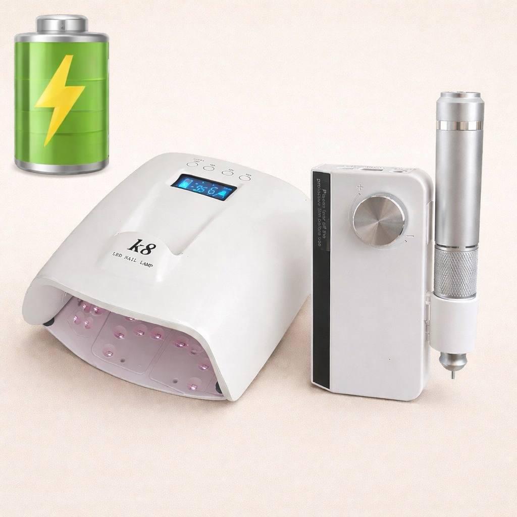 Набір для манікюру на акумуляторі :Потужна лампа для сушіння гель-лаку K-8  60 Вт+фрезер портативний UV-501-35 Вт на акумуляторі.