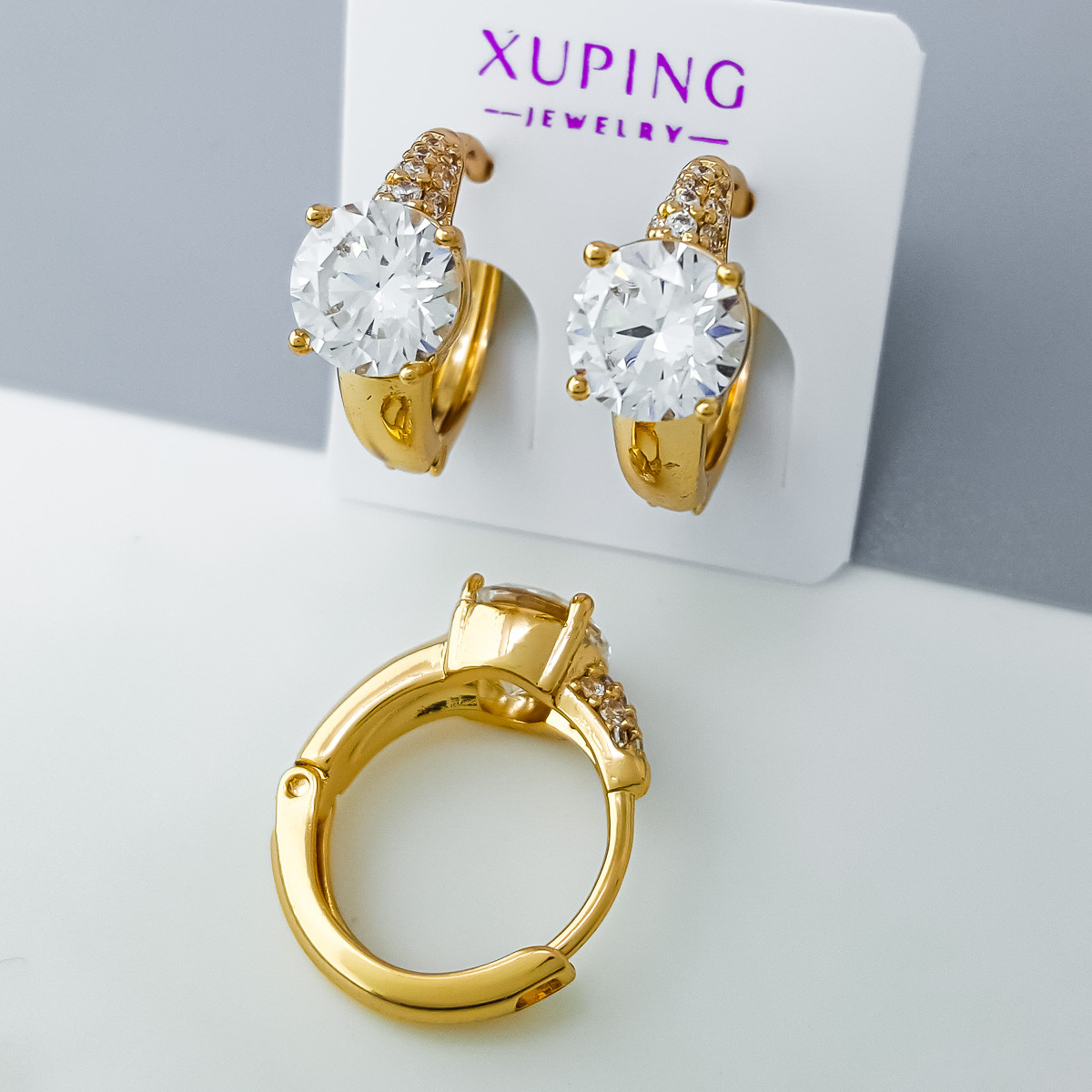 Сережки Сяйво зі вставкою цирконію, медзолото Xuping 18K, фото 1