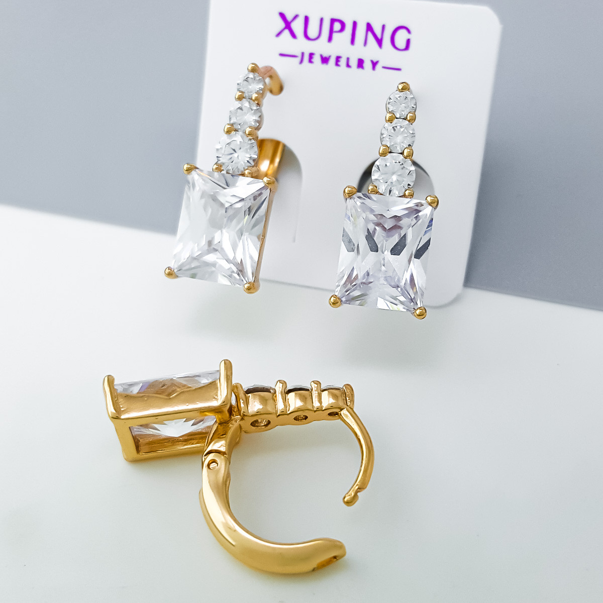 Сережки Грація, з сяючи цирконим, англ.замок, медзолото Xuping 18K, фото 1