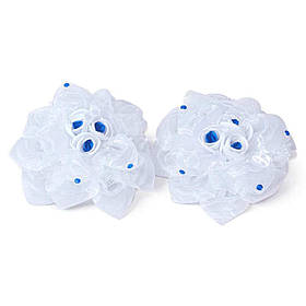 Банти на гумці для дівчинки білі з блакитними стразами 11 см — святкові шкільні банти, 2 шт, арт. 3333-01