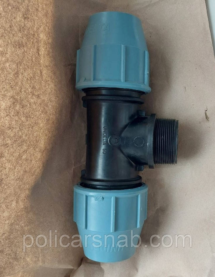 Трійник затискний із зовнішнім різьбленням для під'єднання поліетиленових труб 50х2"х50 поліпропіленовий PN 16, фото 1