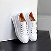 Прошиті білі базові кеди на шнурівці натуральна шкіра флотар, фото 3