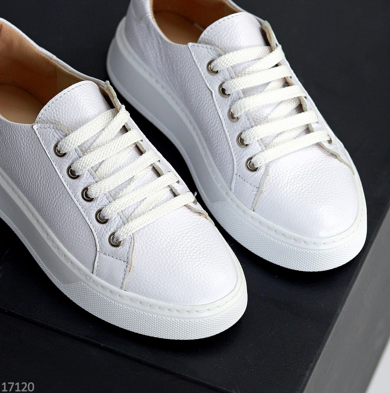 Прошиті білі базові кеди на шнурівці натуральна шкіра флотар, фото 1