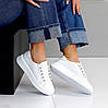 Прошиті білі базові кеди на шнурівці натуральна шкіра флотар, фото 8