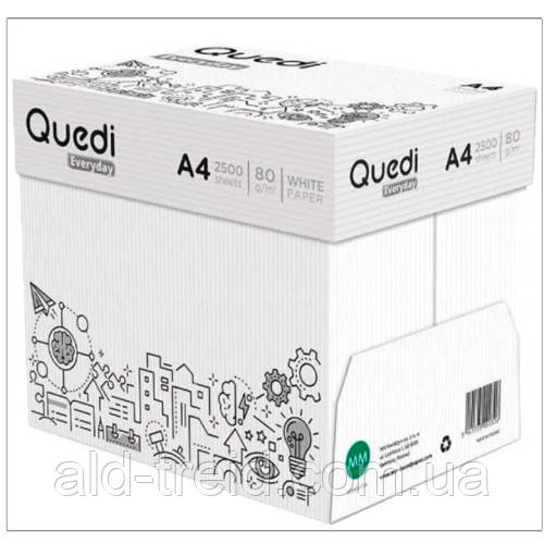 Папір офісний формат А4 80г/м (500арк) Quedi Everyday (клас С) *ціна за коробку, фото 1