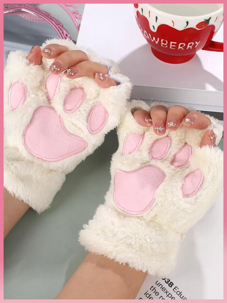 Перчатки Лапки Білі-рожеві П-002