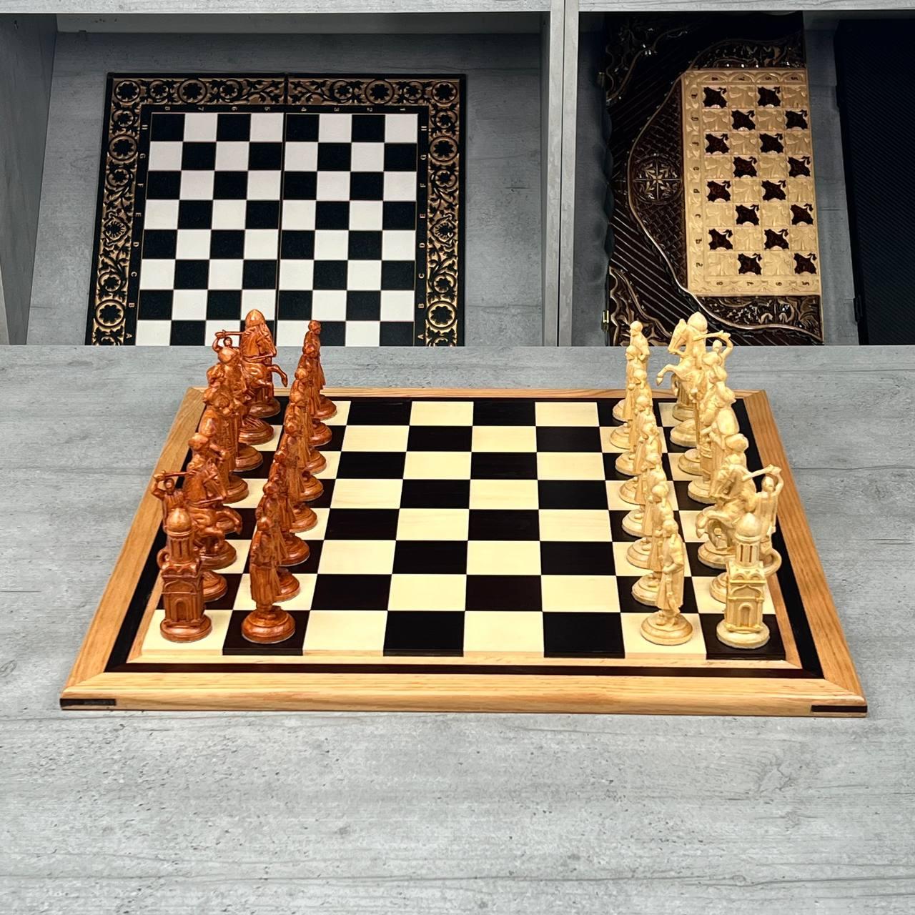 Шахи дубові зі стилізованими фігурами 56х56см, фото 1
