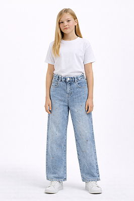 Дитячі джинси для дівчинки прямого крою зі стразами