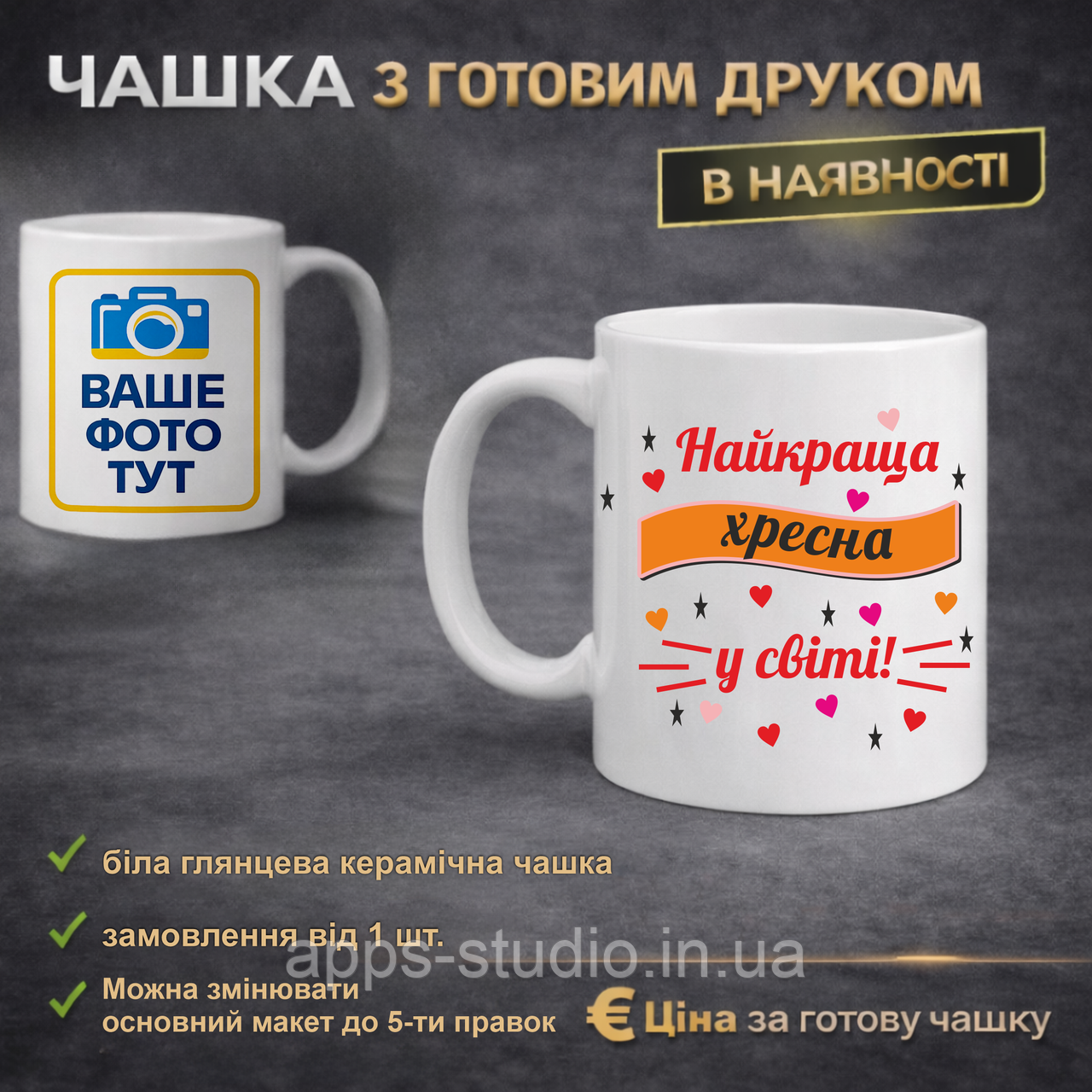 Чашка з готовим друком для хресної