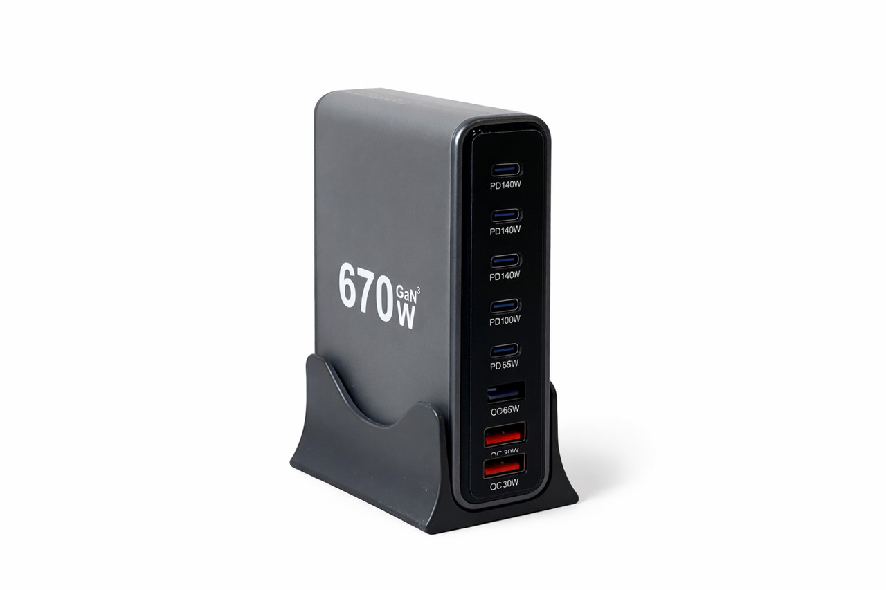 Зарядний пристрій GaN Pro Desktop Fast Charger 670W, 6×USB-C PD до 140W, 2×USB-A QC, фото 1
