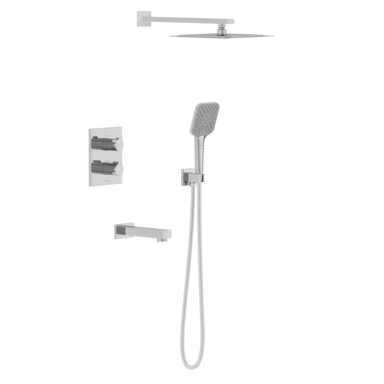 JUDIT система душова прихованого монтажу (термостат 3 функції, душ 250*250 мм ABS, лійка 3 режими, вилив, шланг 1500 мм PVC), хром