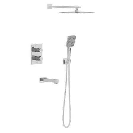 JUDIT система душова прихованого монтажу (термостат 3 функції, душ 250*250 мм ABS, лійка 3 режими, вилив, шланг 1500 мм PVC), хром, фото 1