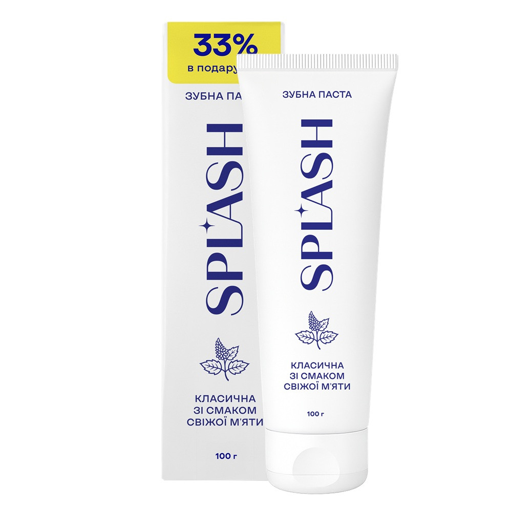 Зубна паста класична зі смаком свіжої м'яти Splash 75+25г, фото 1