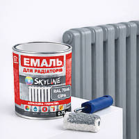 Акрилова емаль для радіаторів і труб опалення SkyLine, глянцева, термостійка, без запаху, сіра, 750 мл