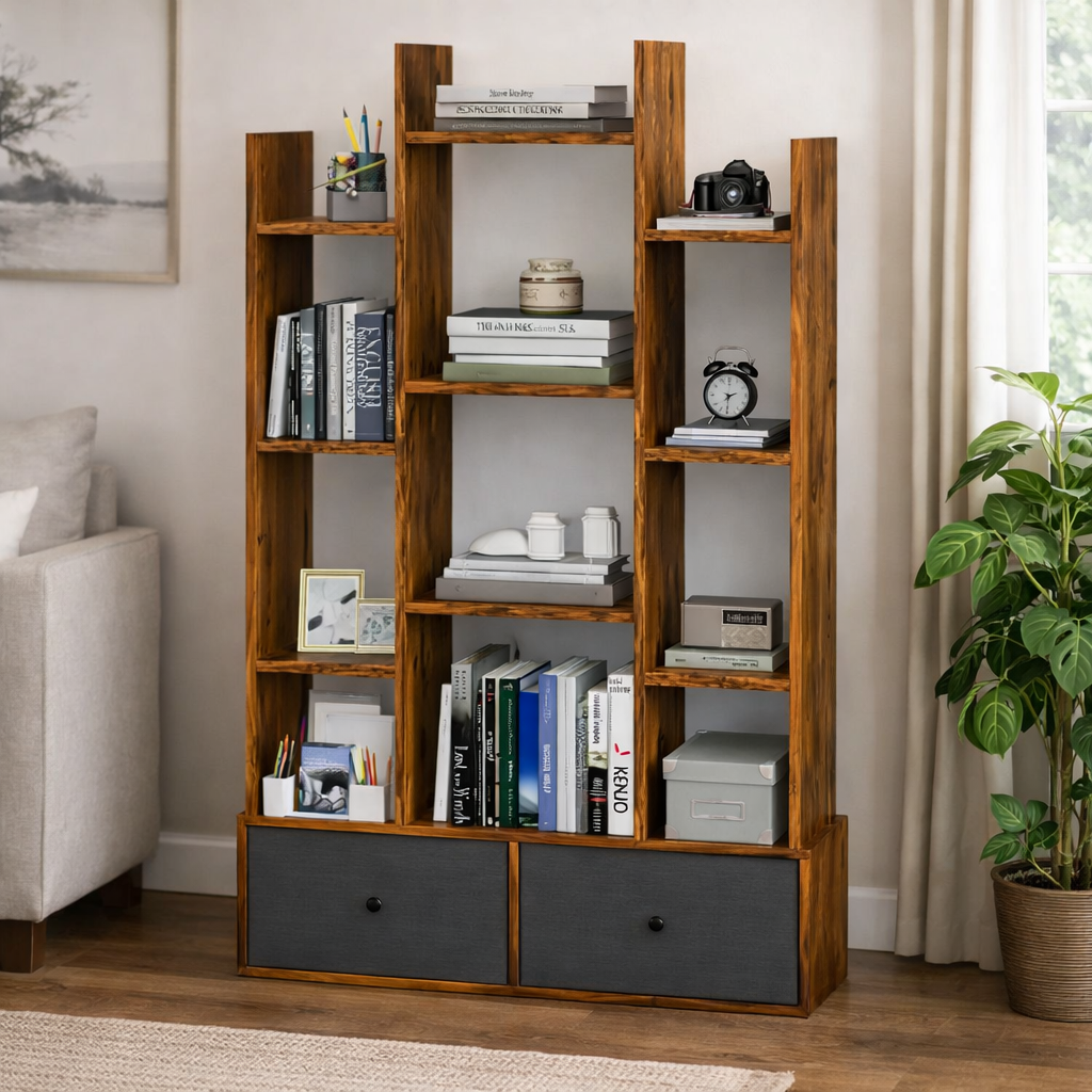 Стелаж Costway Drawer у стилі Loft з ящиками 12 відкритих полиць + 2 шухляди 80×24×132 см для дому офісу та інтер’єру
