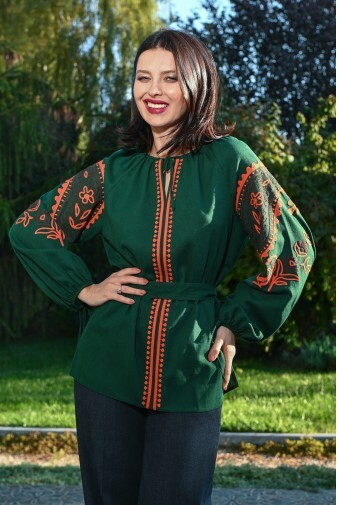 Жіноча вишиванка сорочка з поясом напівприлеглого силуету з вишивкою SEAM MKSMV108/825, фото 1