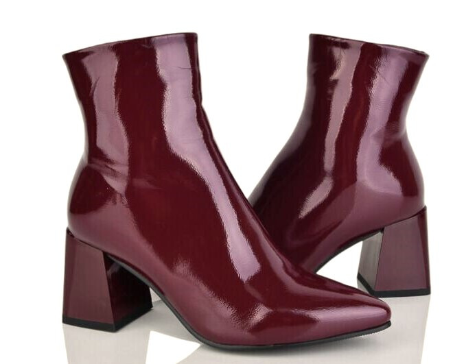 Лакові черевики жіночі на каблуку стовпчику Lino Marano бордові, фото 1