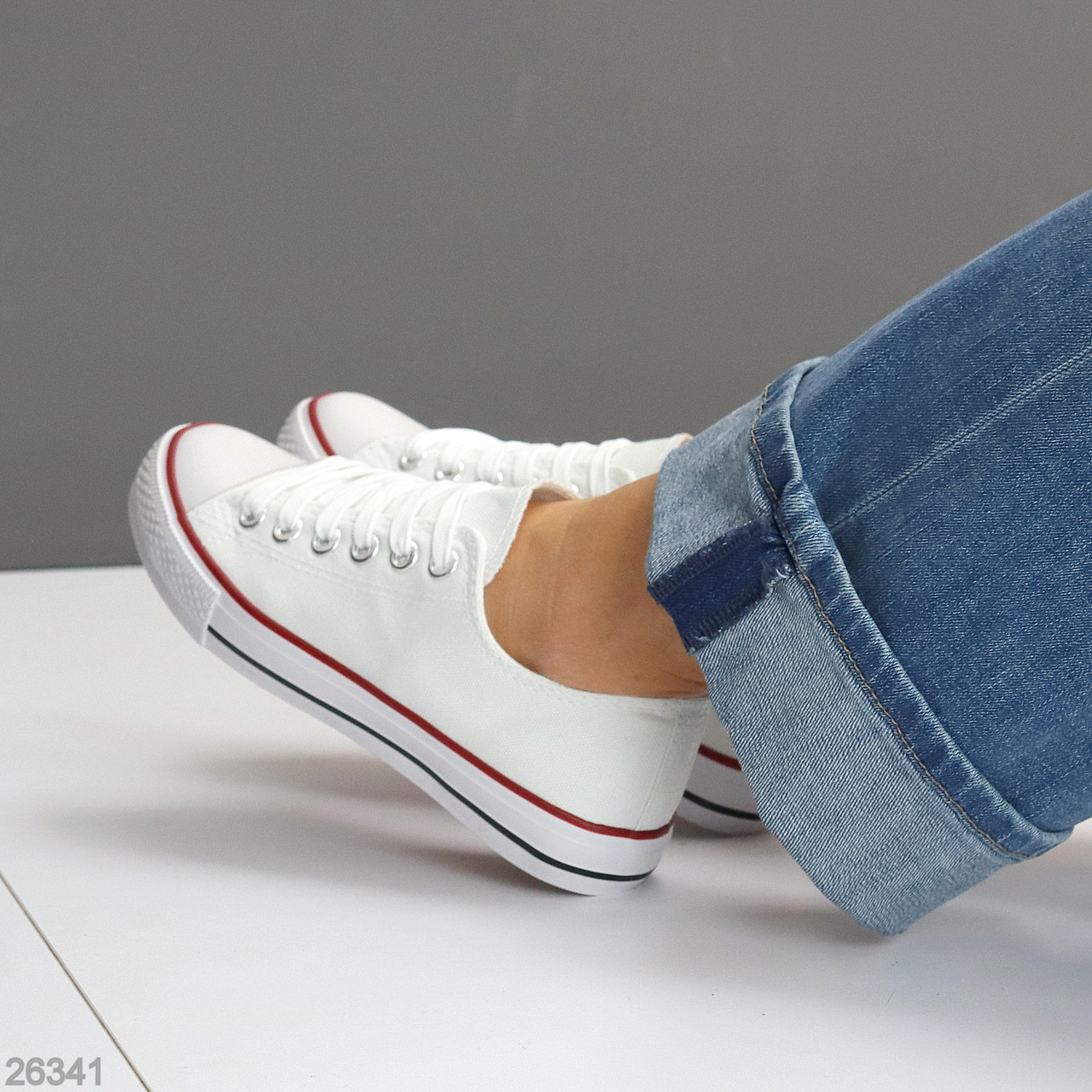 Білі текстильні кеди класичний спортивний дизайн, фото 1