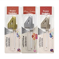 Свічка для торту 3D цифра "4" металік 5 см (TL-1056)