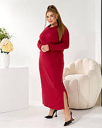Тепла сукня батал жіноча міді з розрізами великі розміри 50-64 червона