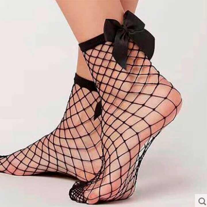 Шкарпетки сітка з бантиком - Чорний - 1/2/3/4 (XS/S/M/L) - Еротична білизна, фото 1