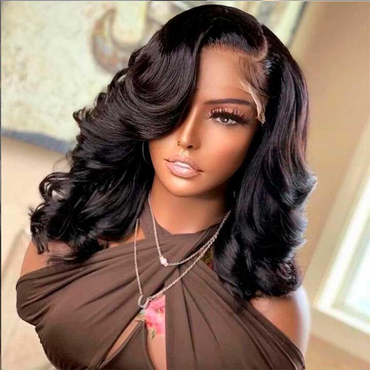 Перука хвиляста без чубчика, середня довжина 45 см "Брюнетка", фото 1