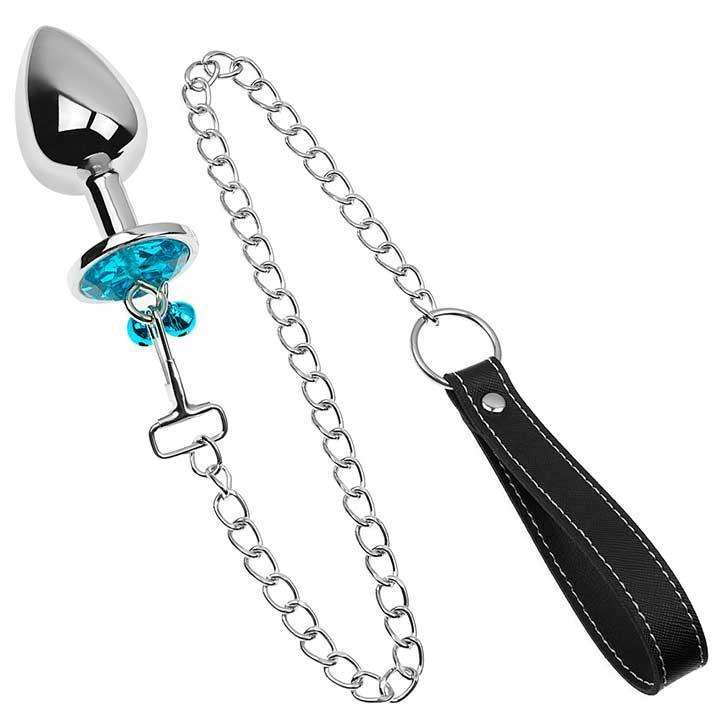 Металева анальна пробка з повідцем - Бірюзовий - 4*9,4 см - Анальні іграшки, фото 1