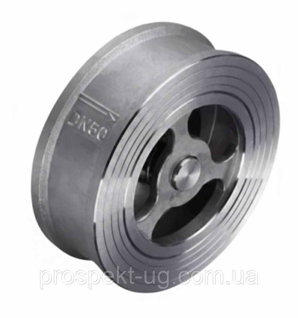 Клапан зворотний нержавіючий міжфланцевий дисковий Ду32 (1 1/4") Ру40 AISI 304, фото 1