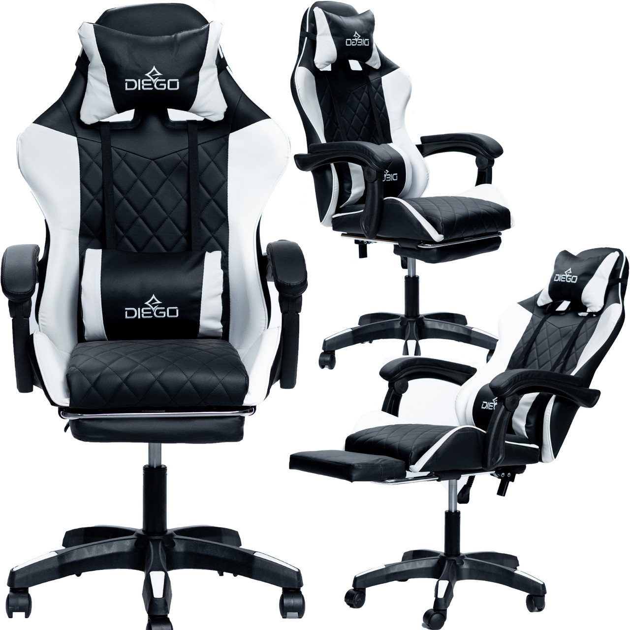 Крісло геймерське DIEGO AERO Black-White, фото 1