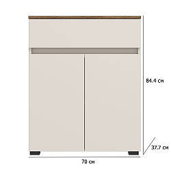 Комод у передпокій Ансі KOM2D1S 70 см кашемір та дуб травіата з висувним ящиком без ручок у стилі мінімалізм