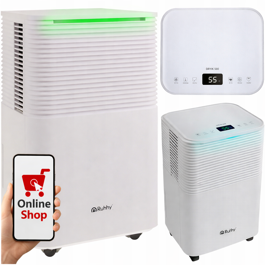 Осушувач повітря Ruhhy 26498 Dryzix 500 — 200 Вт, 12 л/24 год, Wi‑Fi, гігростат, 2 л резервуар, фото 1