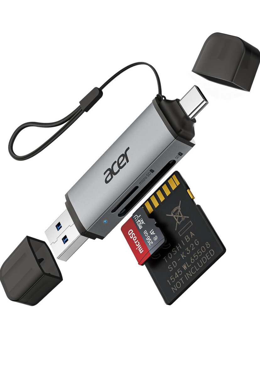 Кардрідер Acer 2-в-1 USB 3.0 / USB-C, SD та microSD, подвійний слот, сірий, фото 1