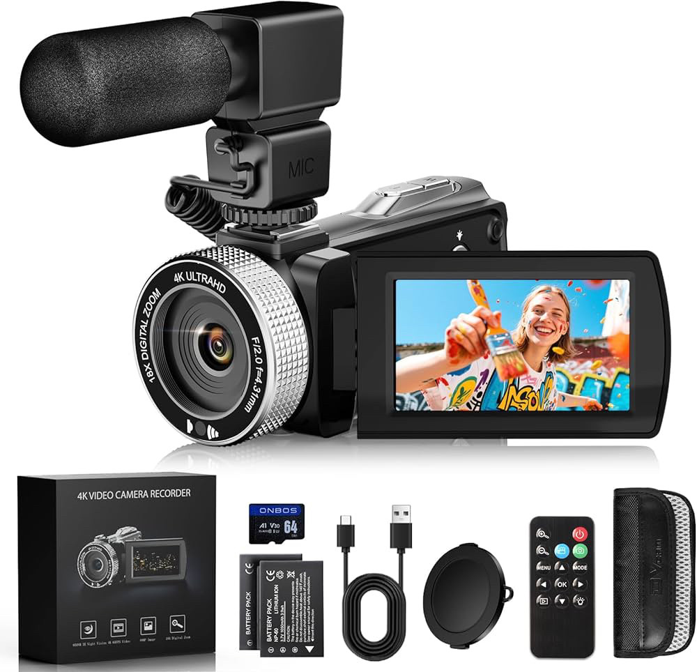 Відеокамера ZIMOCE HDV920PRO 4K, 48 МП, IR нічне бачення, 18X зум, екран 3”, комплект, фото 1