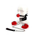 Бдсм bdsm набір / Нашийник з повідцем для людини, кляпом та наручниками, фото 3